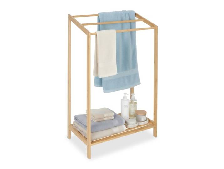 Relaxdays Handtuchständer Bambus 3 Stangen Ablage