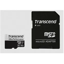 Transcend SD microSD Card SDXC USD340S w/adapter (64 GB, microSDXC, U3, UHS-I), Speicherkarte, Schwarz