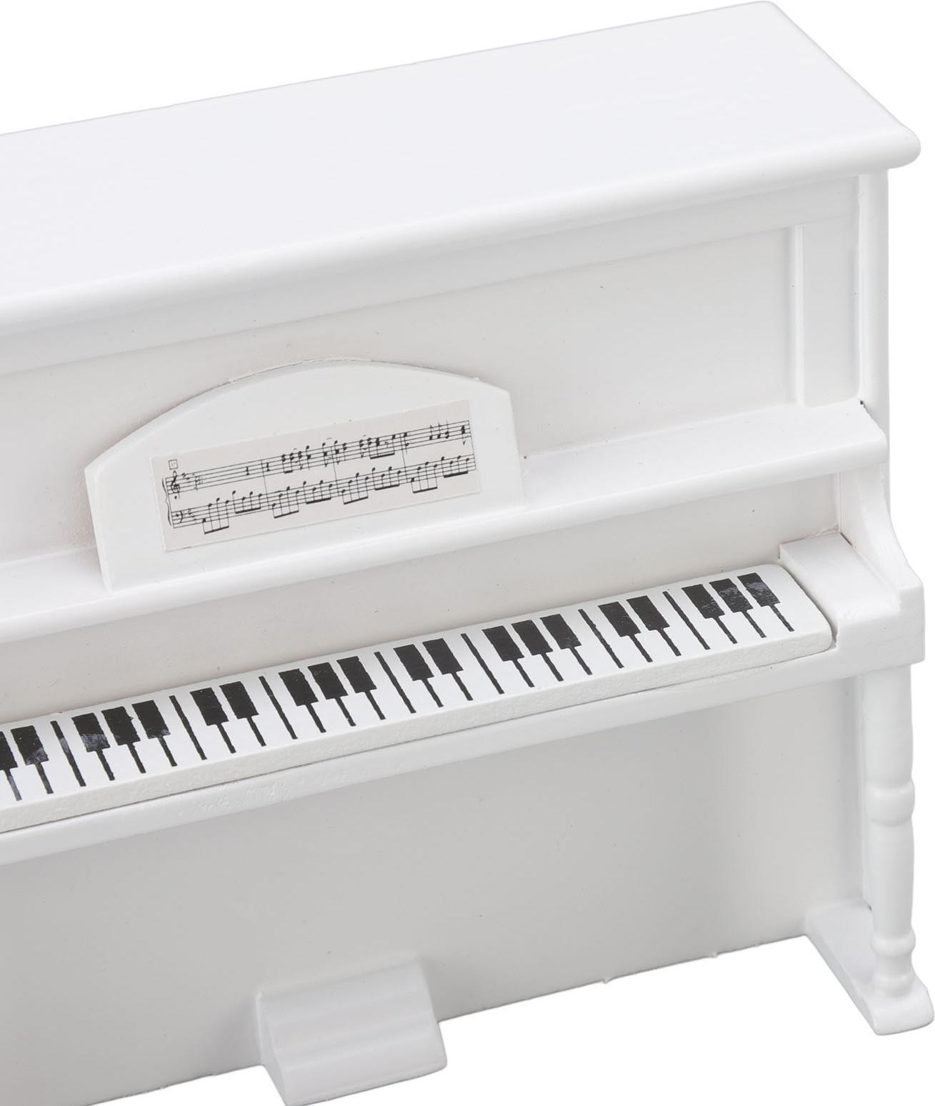 Gistuch Poppenhuis Piano Model met Pianobankje - Wit Hout - 1:12 Miniatuur