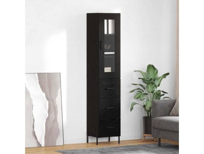 RJPLMFV Oberer Schrank Eiche Schwarz 34,5 x 34 x 180 cm Holz Robuste Metallbeine, geräumige Aufbewahrung für Küche und Esszimmer, einfache Pflege mit trockenem Tuch