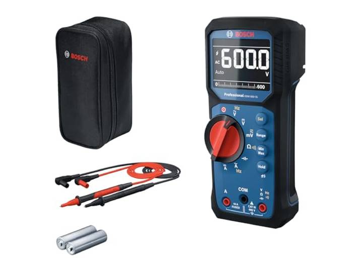 Bosch Professional Multimètre Numérique GDM 600-15 (True RMS\, écran LCD inversé\, mesure fréquence/continuité/résistance/capacité\, Min/Max/Moyenne\, cordons de mesure MS 90)