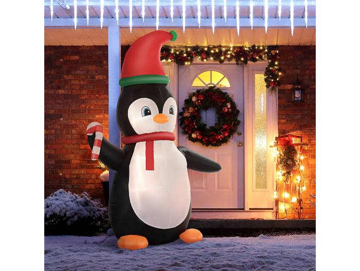 AUFBLASBARE Weihnachtsdeko 2,5 m Weihnachtspinguin mit 3 LED-Lichtern Gartendeko