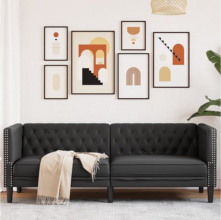 Clicnbuy Sofá Chesterfield de 3 plazas cuero artificial negro