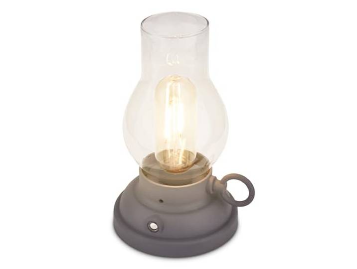 BRILONER - LED Tischlampe kabellos IP44 mit Touch, dimmbar, Akku tauschbar, Campinglampe, Tischleuchte, Akku Lampe, Outdoor, elektronische Öllampe, LED Petroleumlampe, Antik, 10,5x17,5 cm, Anthrazit
