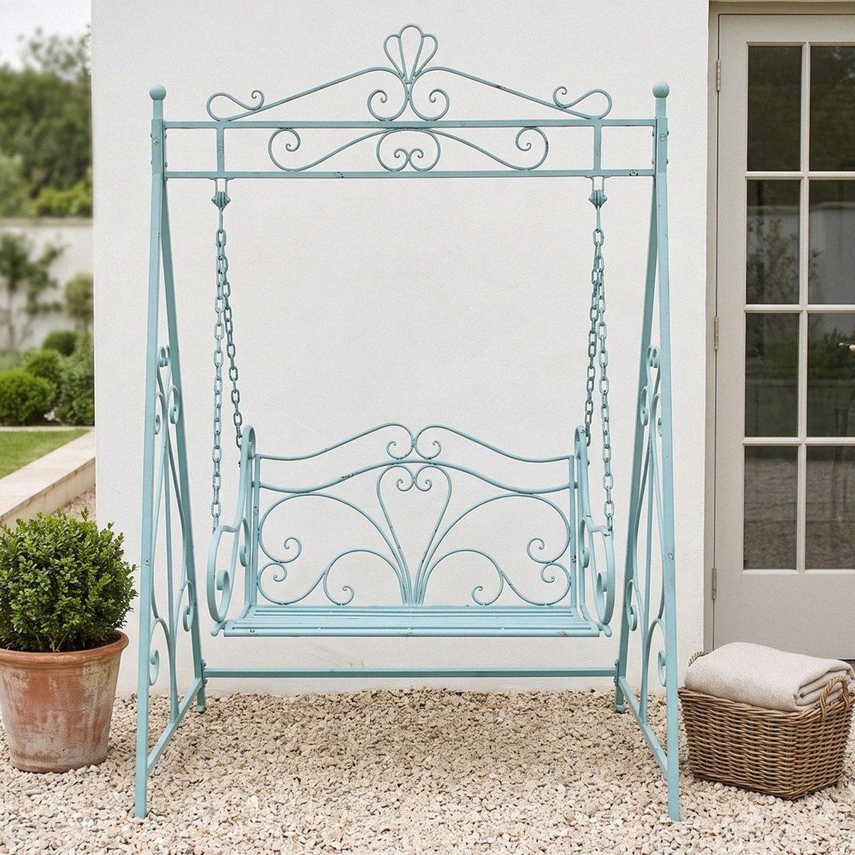 Hochwertige Schaukelbank Eisen blau, Sitzhöhe 50/55 cm