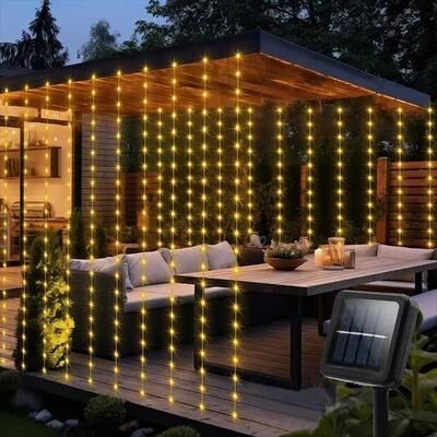 Uplift Picks Solar Curtain String Lights Waterproof 300 LED Outdoor Fairy Decor warm White 3x3 M (300 Led)