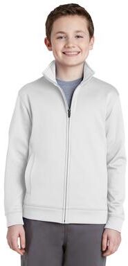 Sport-Tek YST241 Youth Sport-Wick Fleece Full-Zip Jacket in White size Medium