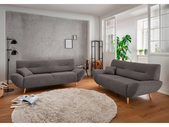 Polstergarnitur, 100% Polyester, Grau-Braun, 205×90 cm, 3-Sitzer & 2-Sitzer, Modern, Inosign