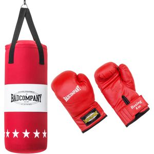 Bad-Company Boxsack Junior, gefüllt mit Textilresten, 7,6 kg, für Kinder, rot, 55 cm, zum Aufhängen, Set mit Boxhandschuhen