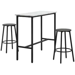 OKWISH Bartisch Set 3-teilig 100x40x90 cm mit 2 Barhockern Weiß+Schwarz, modernes Design, Stahlrahmen, platzsparend für Küche & Esszimmer