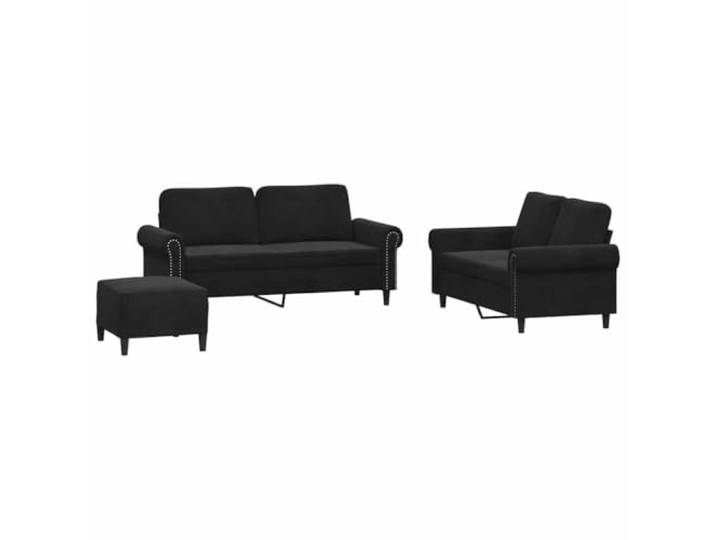 Todiikf 3-TLG Sofagarnitur mit Kissen Samt Couch Set Polstersofa Schwarz Elegantes Wohnzimmer Set bestehend aus zwei 2-Sitzer Sofas, Fußhocker und 4 Kissen mit weichem Polster für viel Komfort.