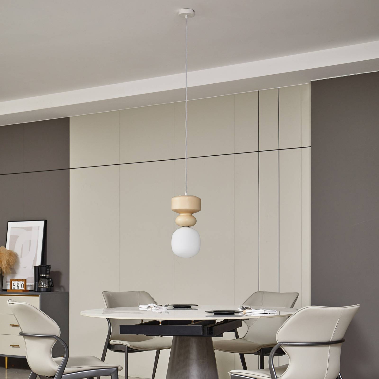 Hängelampe Fidelo Lucande, dimmbar, weiß / opal, für Wohn- / Esszimmer, Keramik, Skandinavisch, Pendelleuchte