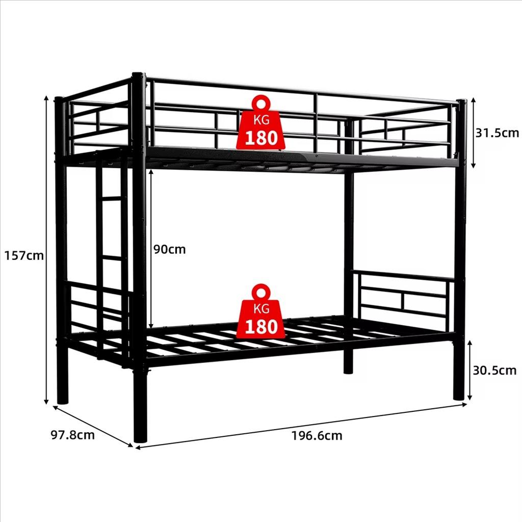 Etagenbett für Kinder - Metall-Etagenbett - 90 x 190 cm - Schwarz - Sicherheitsgitter - In 2 Einzelbetten umwandelbar - Rutschfeste Treppenstufen