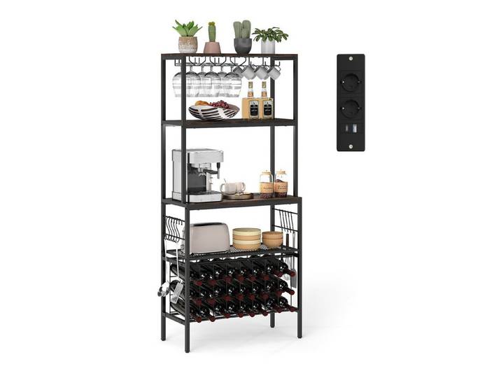 COSTWAY Weinregal, Küchenregal mit Steckdose Bäckerregal Metall