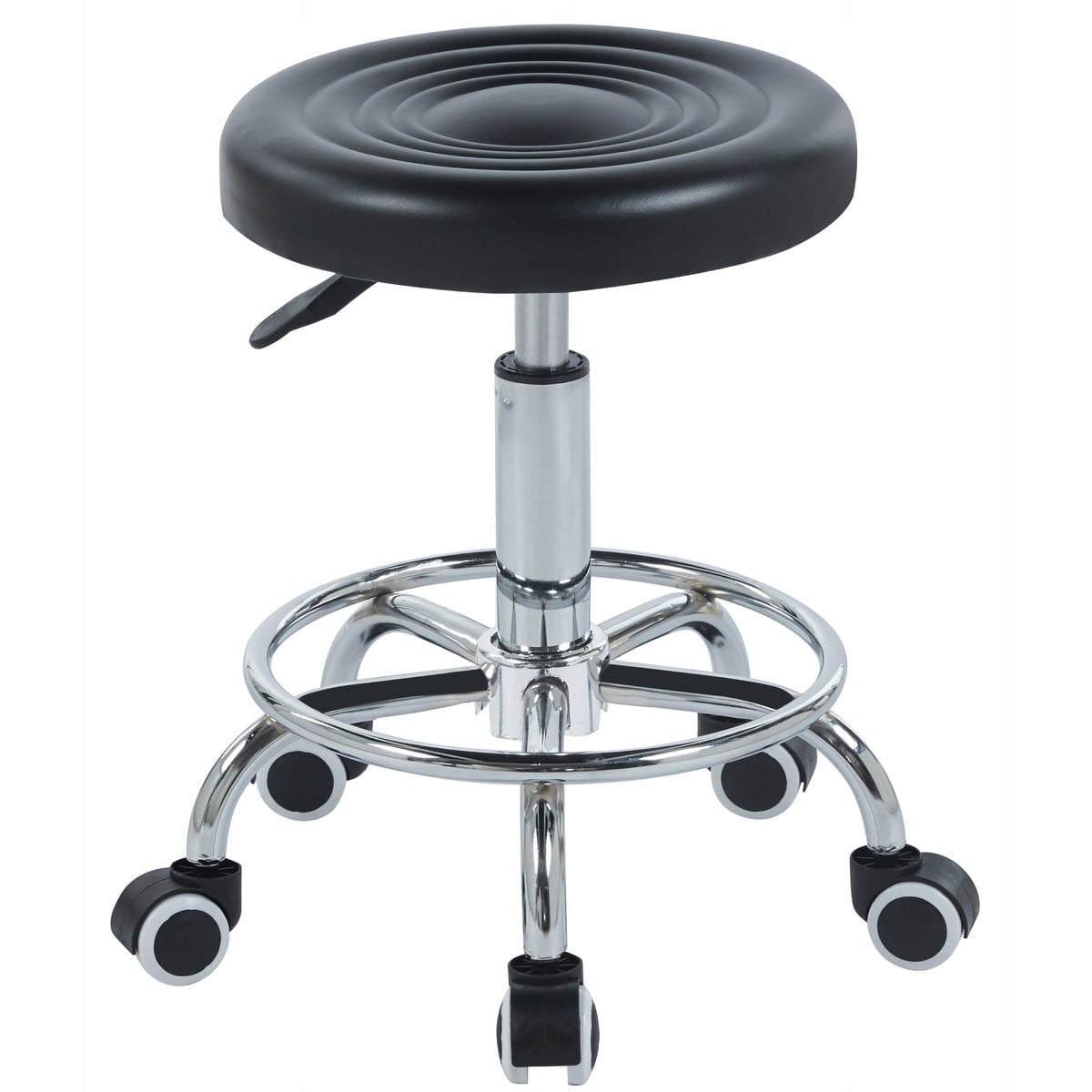Furnitex RONDO Serie Kappersstoel met Chromen Basis en Eko Leer in Zwart