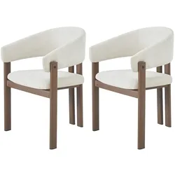 Merax Esszimmerstuhl 2er-Set mit Armlehnen, Leinenstoff & Eisengestell in Walnussoptik, Beige