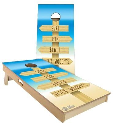 Skip's Garage Beach Sign Arrows Outdoor Cornhole Board Set