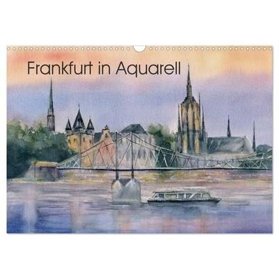 Frankfurt in Aquarell (Wandkalender 2027 DIN A3 quer), CALVENDO Monatskalender