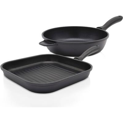 Pfannen-Set KRÜGER "Aluguss Pfannenset LEIPZIG, 2 tlg.", schwarz, Ø:24,28cm, Pfannen, hochwertige Antihaft-Versiegelung