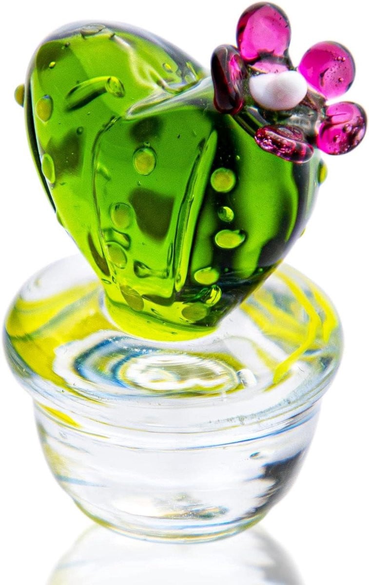 Glazen Cactus Figuur - Groen - Handgeblazen Mini Plant Decoratie - Hoogte: 4.2 cm