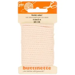 buttinette Baumwoll-Kordel für Bekleidung, natur, 4 mm Ø, Länge: 5 m