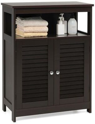 Costway Wood Freestanding Bathroom Storage Cabinet with Double Shutter Door-Brown