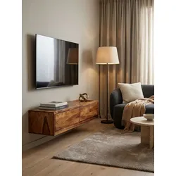 Lowboard Hängend Massivholz Modern Stil 108x25x34 cm Braun mit Stauraum