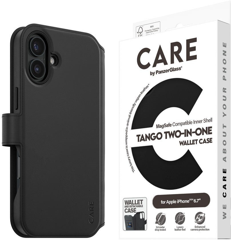 CARE by PanzerGlass iPhone 16 Plus Feature Tango 2-in-1 Flip Cover m. Pung - Sort