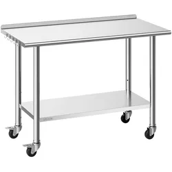 VEVOR Edelstahltisch Gastro 1220 x 610 x 894 mm, Verstellbarer Edelstahltisch mit Rollen, Aufkantung (30 mm), Arbeitstisch mit Grundboden für Restaurant Obere Ablage (245 kg) Untere Ablage (204 kg)