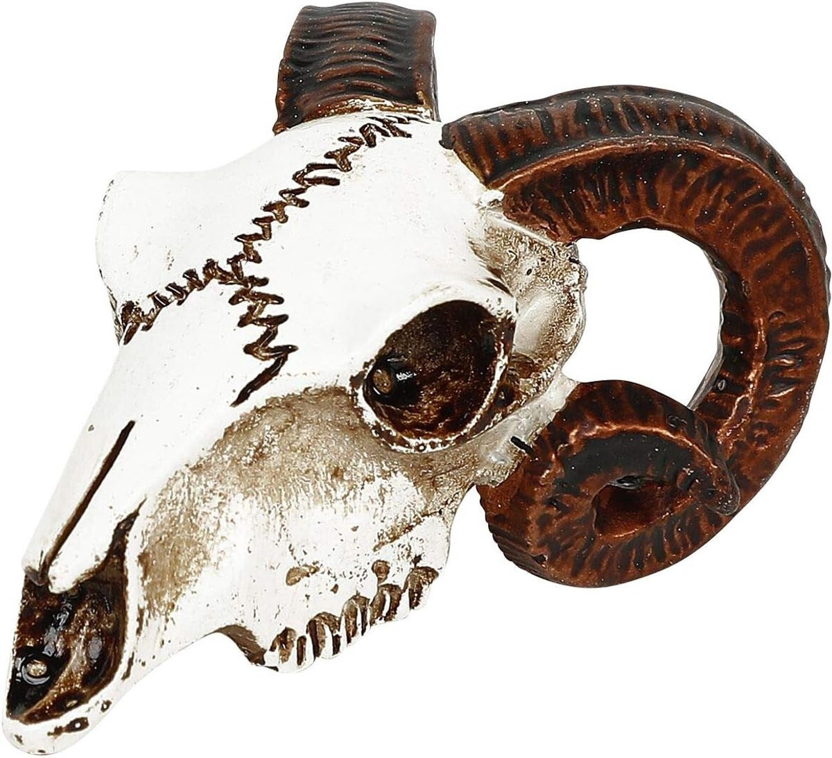 Handgeschilderde Miniatuur Ram Schedel - Antiek Decoratief Gothic Figuur