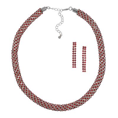 Collierkettchen STEUER "Metall 40+6,0cm glanz Glasstein rot", weiß, Halsketten, Damen, 46cm, Metall, L: 46 B: 10mm, glänzend, B:10mm