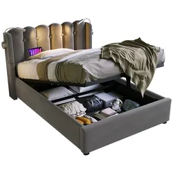 Polsterbett 90x200 cm mit Leselicht und Ladefunktion – elegantes graues Design für Komfort und Stauraum