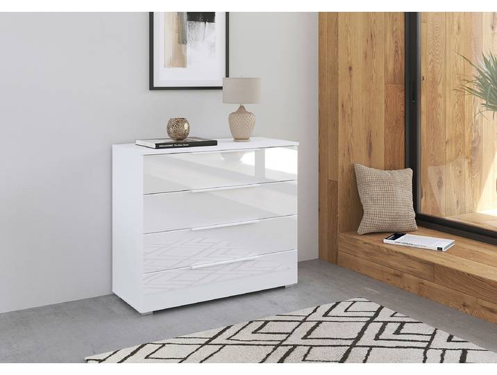 Kommode mit Glas 80cm Weiß/Alpinweiß