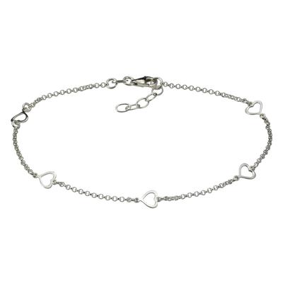 Fußkette VIVANCE "925 Silber Herz Motiv", weiß, Fußketten, Damen, 24+2cm, Silber 925 (Sterlingsilber), glänzend