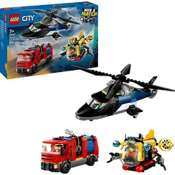 LEGO City 60462 Kombinationsset mit Hubschrauber, Löschauto und U-Boot Bausatz, Mehrfarbig
