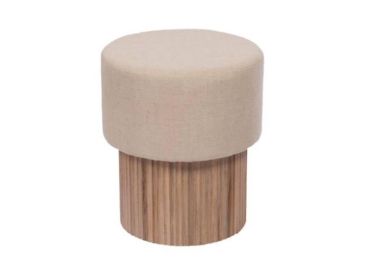 Tabouret en teck naturel et tissu camel H50 cm - Amadeus