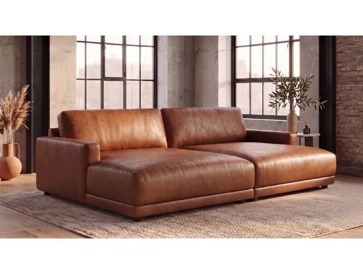 KAWOLA Big-Sofa MARLIN Bigsofa aus Lederfaserstoff, cognac, Big Sofa Lederfaserstoff cognac