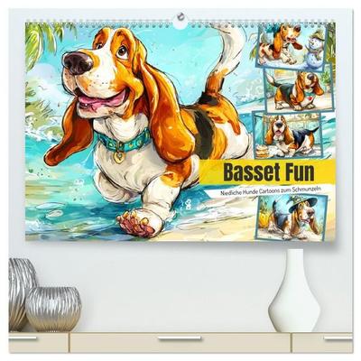 Basset Fun. Niedliche Hunde Cartoons zum Schmunzeln (hochwertiger Premium Wandkalender 2027 DIN A2 quer), Kunstdruck in Hochglanz