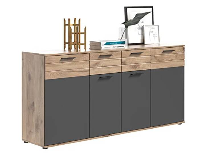 Newroom Sideboard Eiche Anthrazit Kommode mit Türen und Schubladen