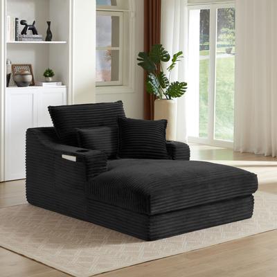 Double-Layer Cushion Sofa with S-Shape Armrests, Cup Holders & Storage Pockets