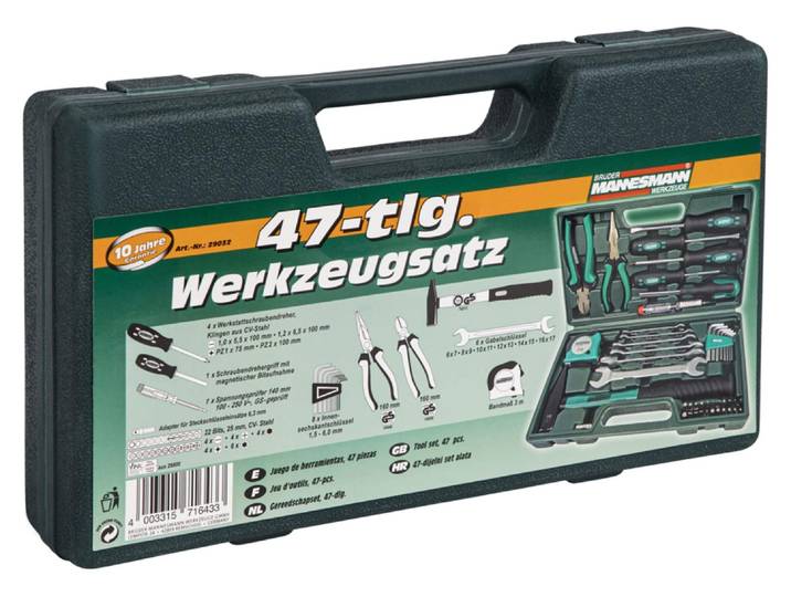 BRÜDER MANNESMANN GREEN LINE 29032 Jeu d'outils\, 47 pièces\, en coffret