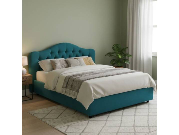 Lit Double Allik Dmora en Tissu Bleu