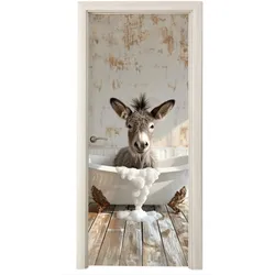 TÜRAUFKLEBER Esel - Tier - Vintage - Badewanne 90x235 cm - Türtapete