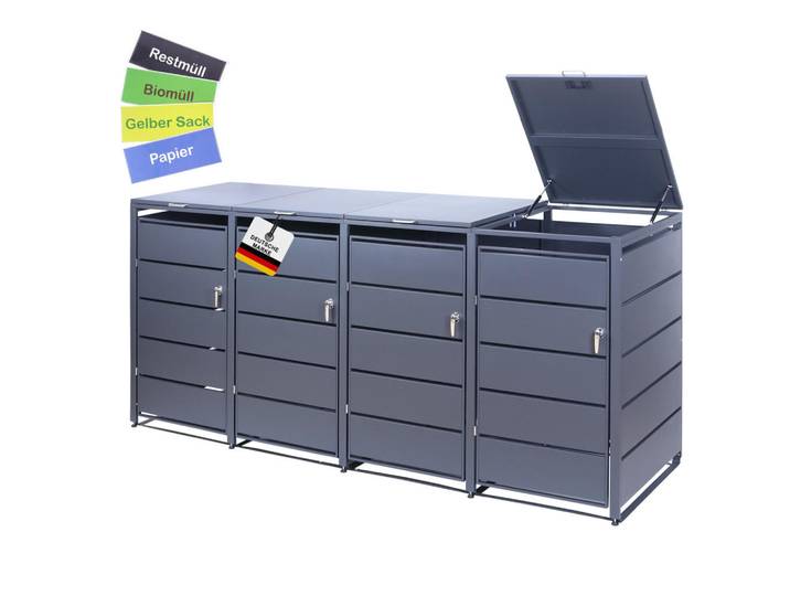 Albatros Mülltonnenbox 4er, Anthrazit, Metall, 260x116x80 cm, Gartenzubehör, Mülltonnenbox