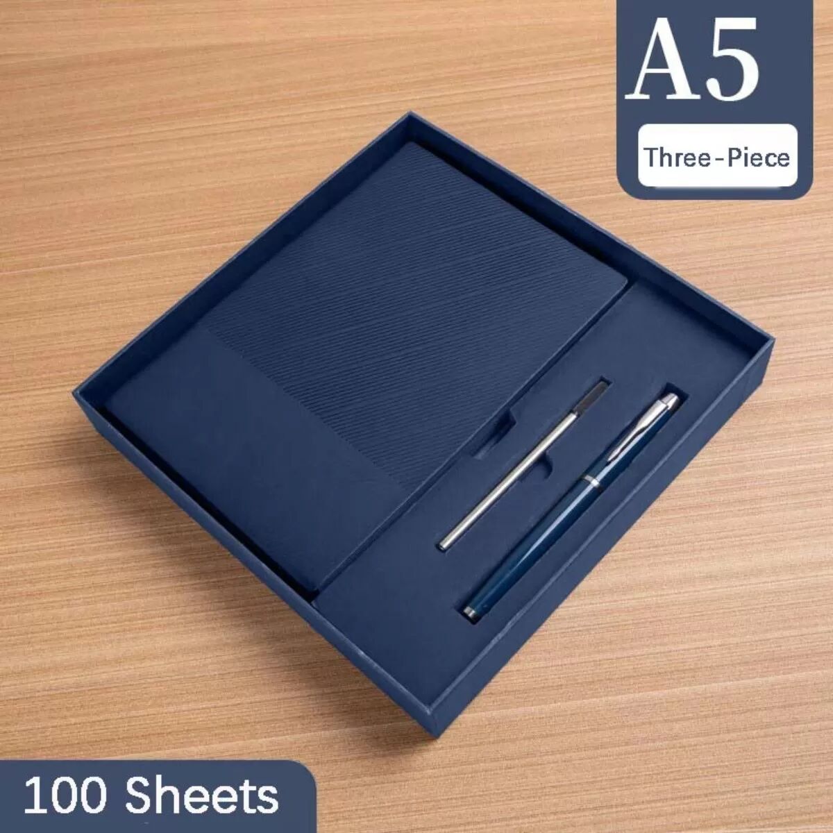 INF Carnet A5 en similicuir - 360 pages, papier épais, avec stylo et recharge Bleu