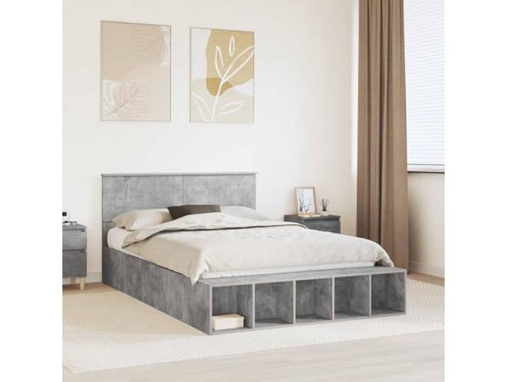 RJPLMFV Bettgestell, Betongrau, 160 x 200 cm, Holz, Technik Mit Schubladen, verstellbare Füße, Kopfteil, einfache Reinigung