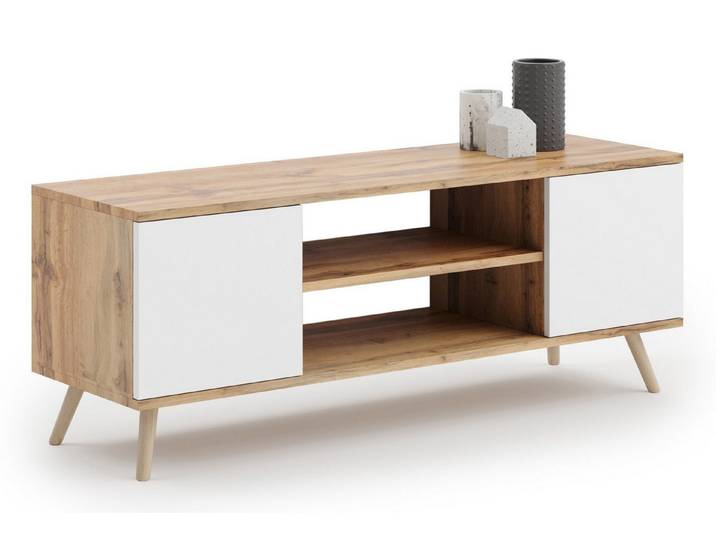 KOBI S.C. TV-Schrank TV-Lowboard KOBI Eiche Craft Gold Weiß 135 cm skandinavisch mit Holzbe