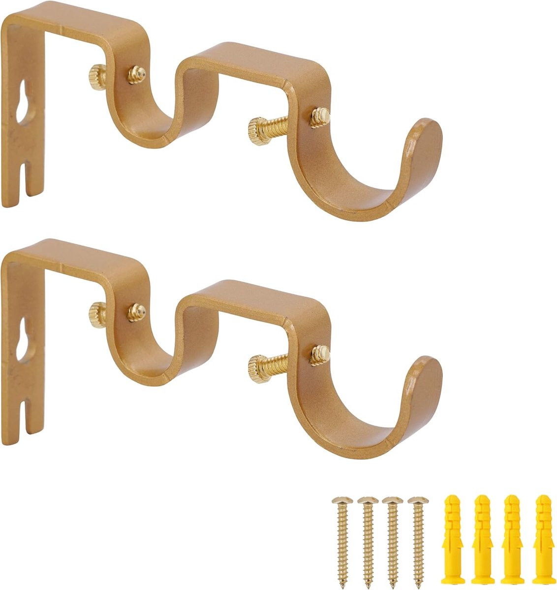 SnelShoppen Dubbele Gordijnsteun 2 stuks - Goudkleurige gordijnhouders voor 1 inch en 5/8 inch stangen - Wandmontage