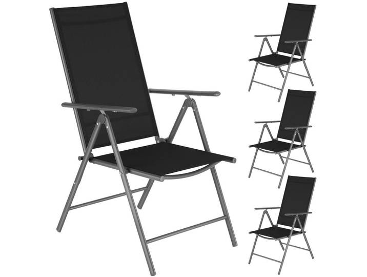 tectake Gartenstuhl 4er Set Marcellino, 54,5 x 65 x 107,5 cm, anthrazit, Anthrazit, Metall, 54.5x107.5x65 cm, Gartenmöbel, Gartensessel, Gartenstühle