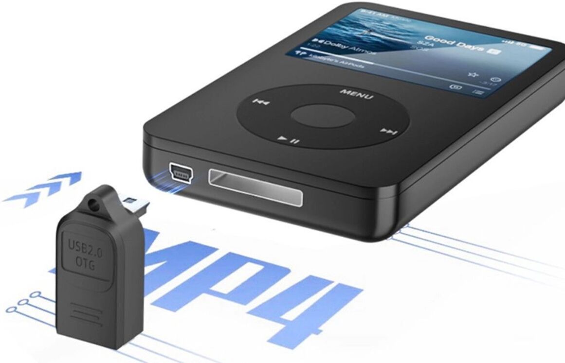 INF Linksgewinkelter Mini-USB-Stecker zu USB-A-Buchse OTG-Adapter (4er-Pack) — USB 2.0, Schlüsselanhänger, ABS, Schwarz